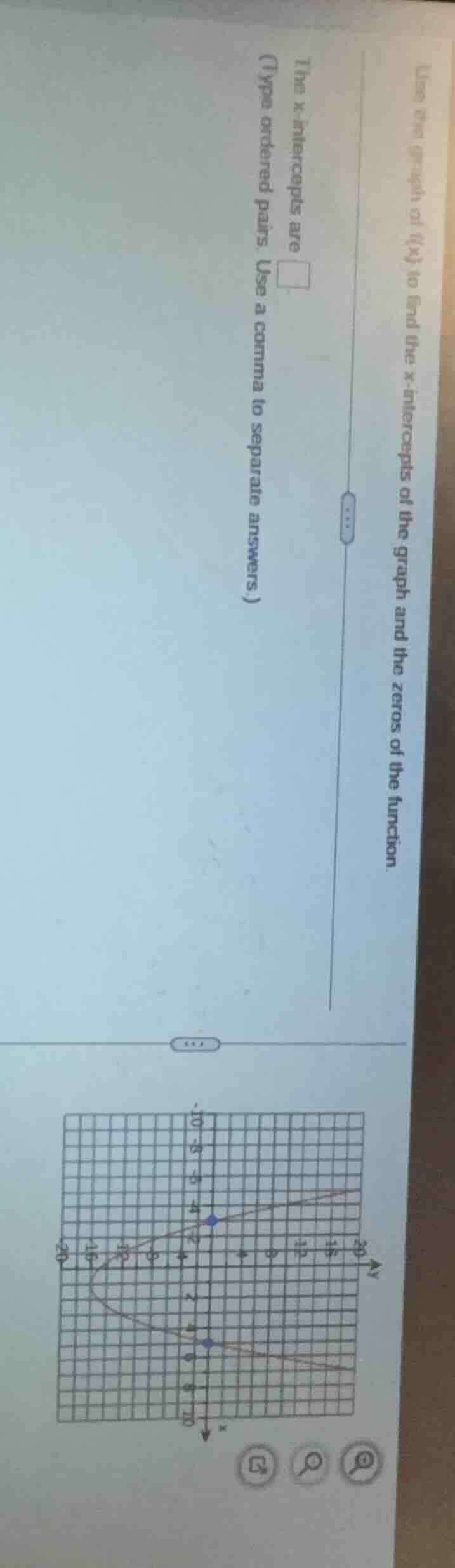 use the graph of f(x) to find the x-intercepts of the graph and the zer…