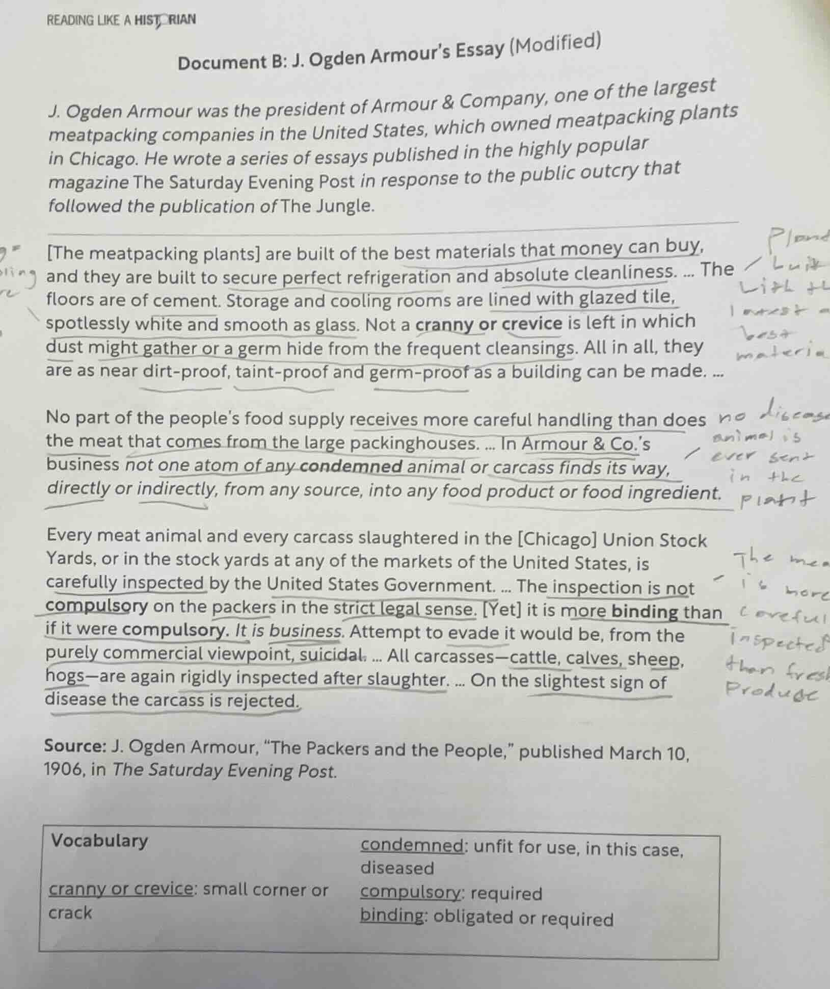 reading like a historian document b: j. ogden armour’s essay (modified)…