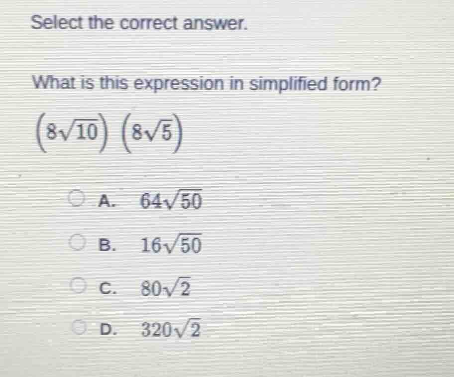 select the correct answer. what is this expression in simplified form? …