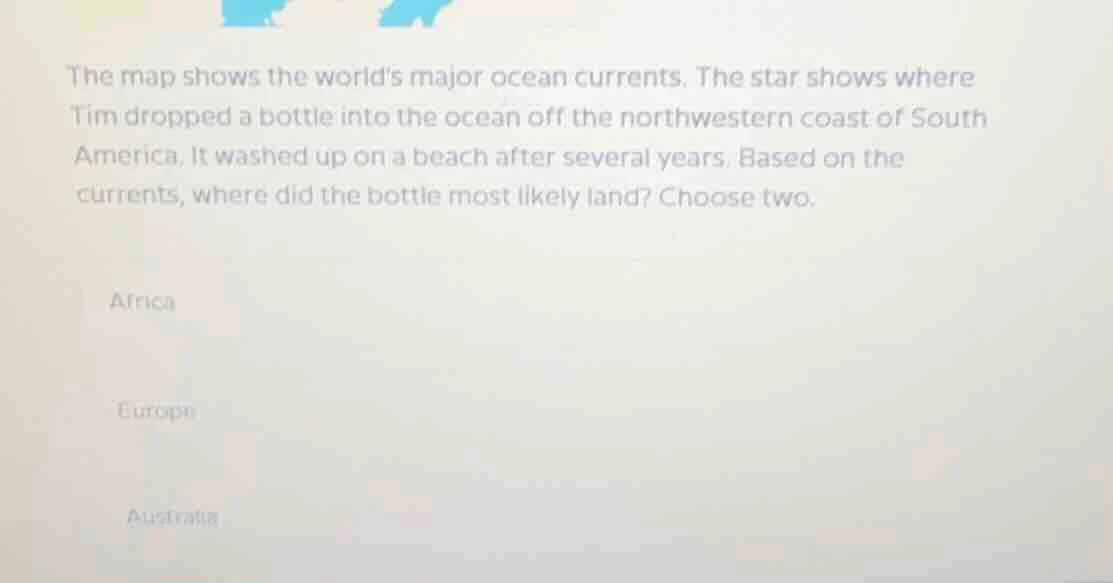 the map shows the worlds major ocean currents. the star shows where tim…