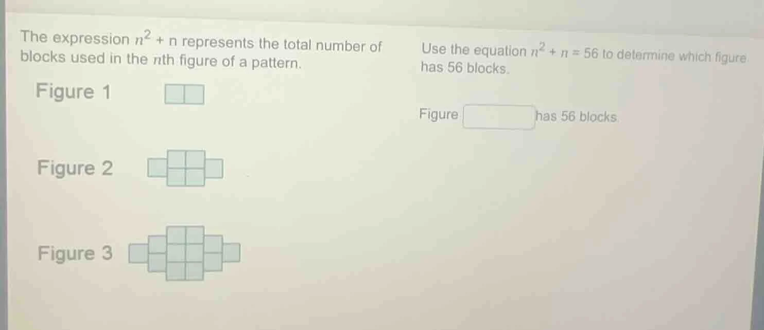 the expression $n^2 + n$ represents the total number of blocks used in …