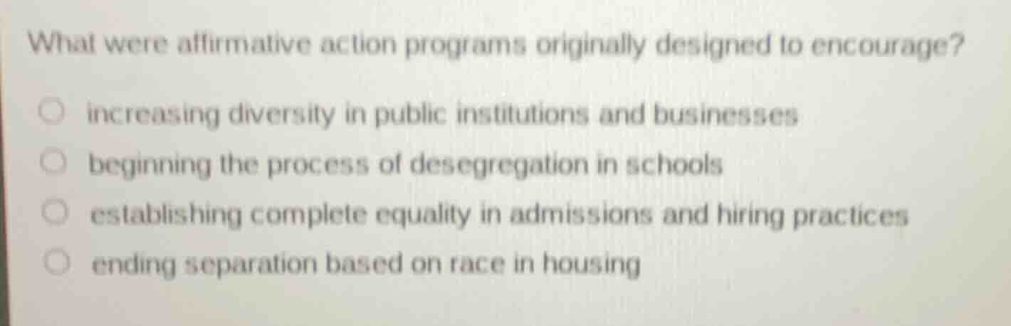 what were affirmative action programs originally designed to encourage?…