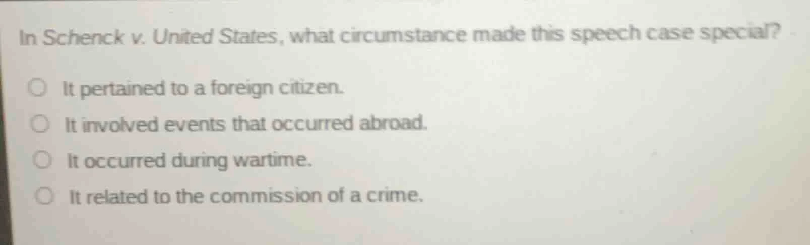in schenck v. united states, what circumstance made this speech case sp…