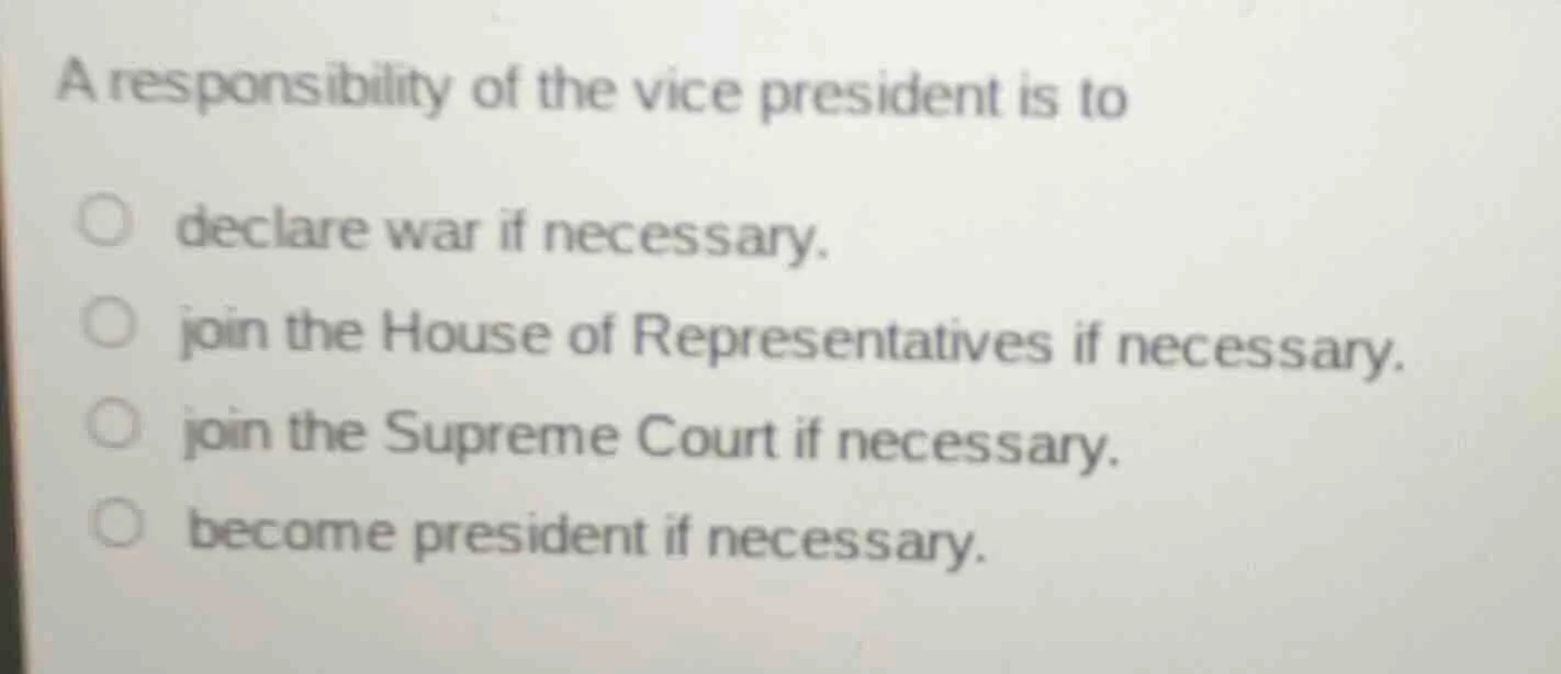 a responsibility of the vice president is to declare war if necessary. …