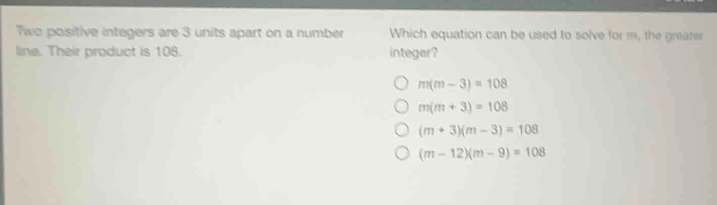 two positive integers are 3 units apart on a number line. their product…