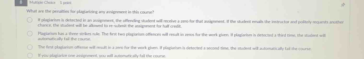 8 multiple choice 1 point what are the penalties for plagiarizing any a…