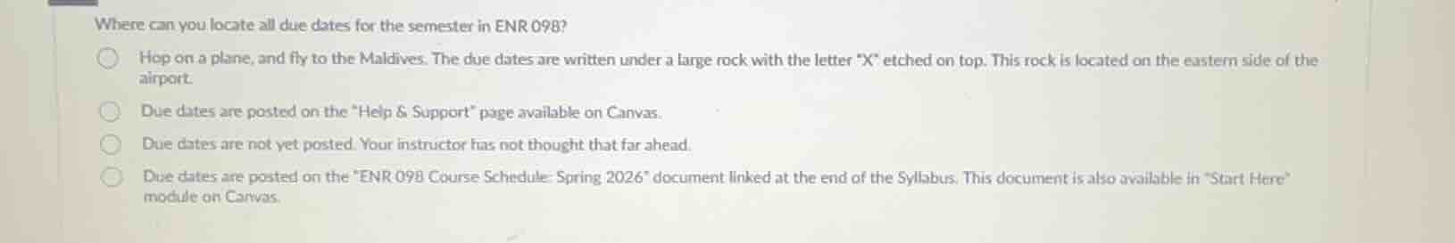 where can you locate all due dates for the semester in enr 098? hop on …