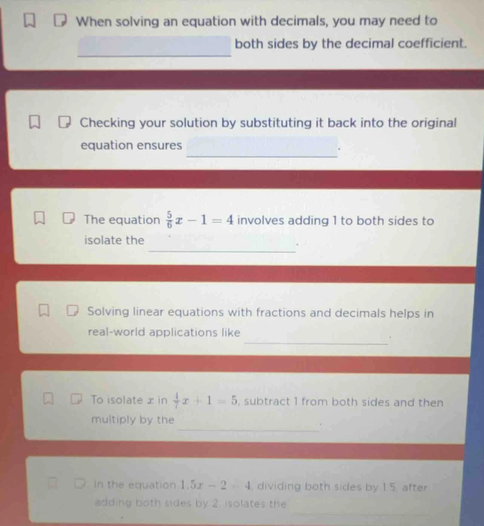 when solving an equation with decimals, you may need to both sides by t…