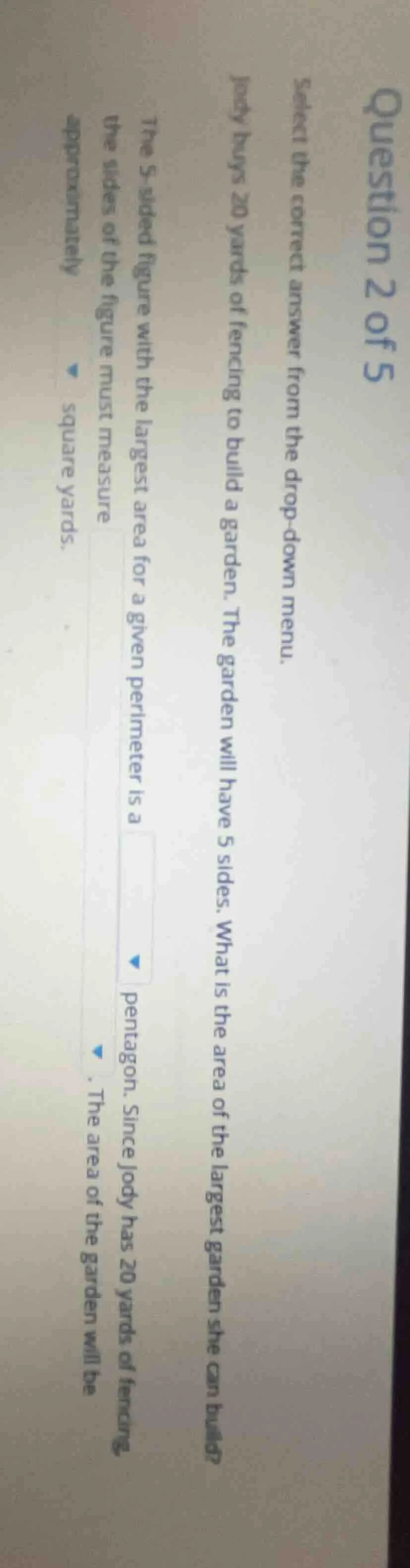 question 2 of 5 select the correct answer from the drop - down menu. jo…