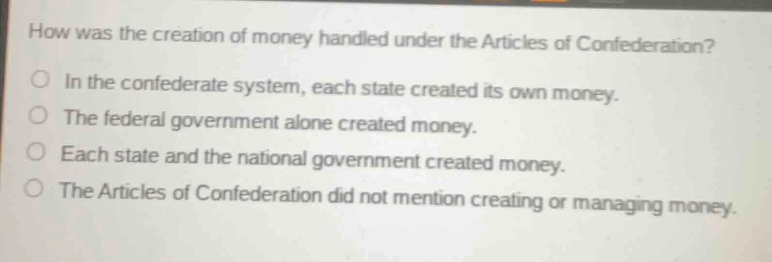 how was the creation of money handled under the articles of confederati…