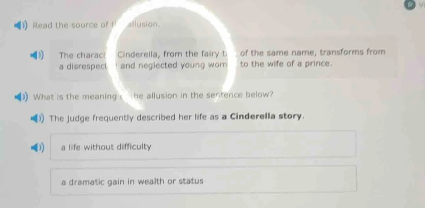 read the source of the allusion. the character cinderella, from the fai…