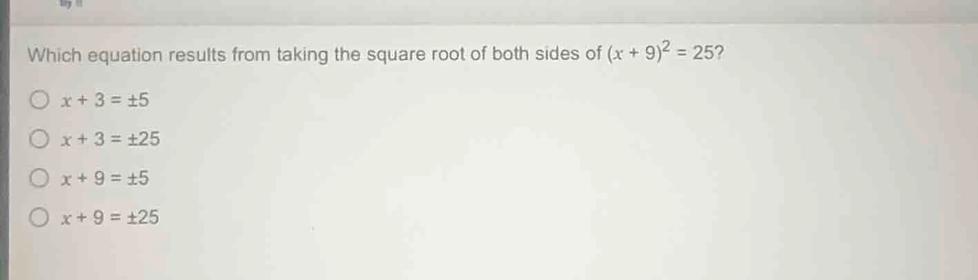 which equation results from taking the square root of both sides of ((x…
