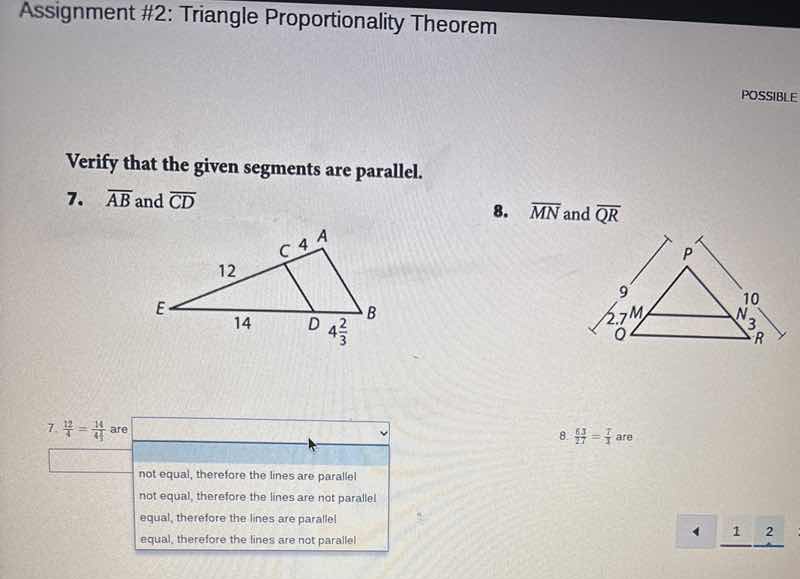 assignment #2: triangle proportionality theorem verify that the given s…
