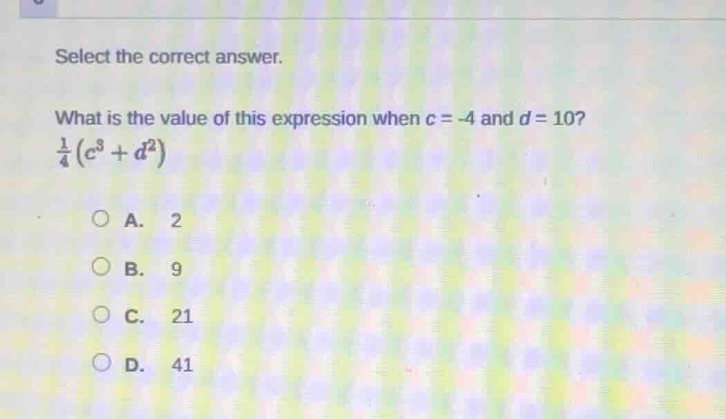 select the correct answer. what is the value of this expression when ( …