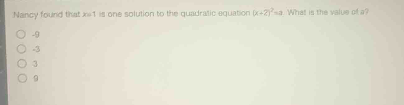 nancy found that x=1 is one solution to the quadratic equation ((x + 2)…