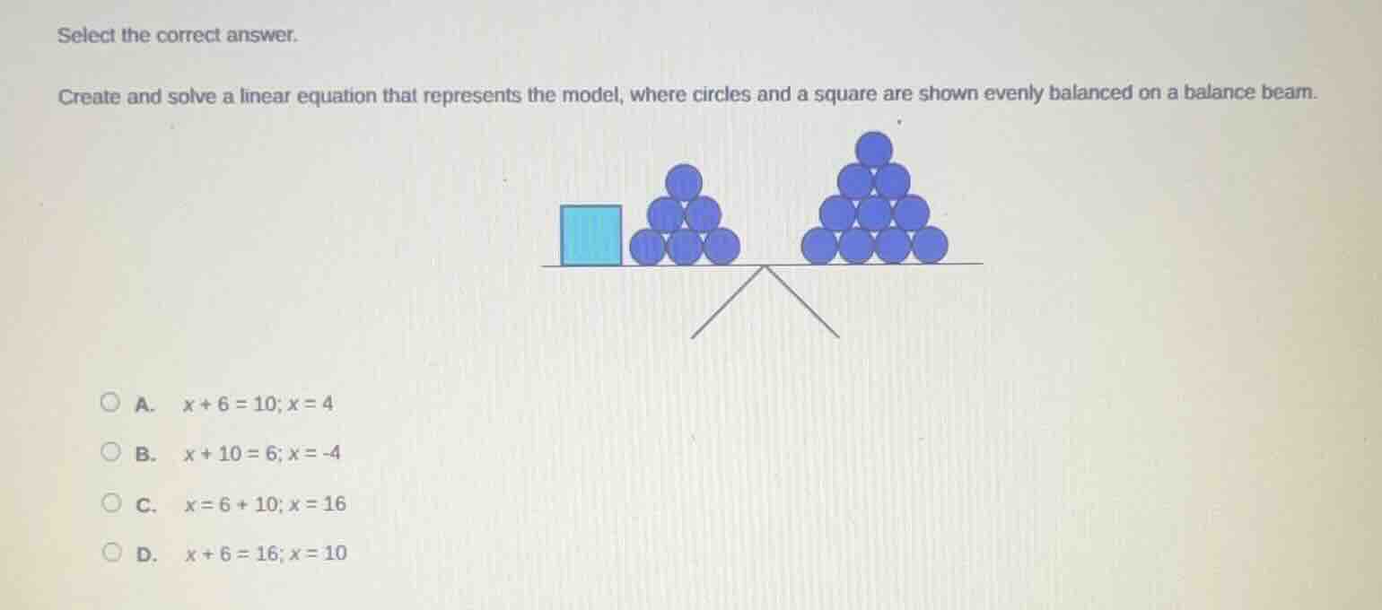 select the correct answer. create and solve a linear equation that repr…