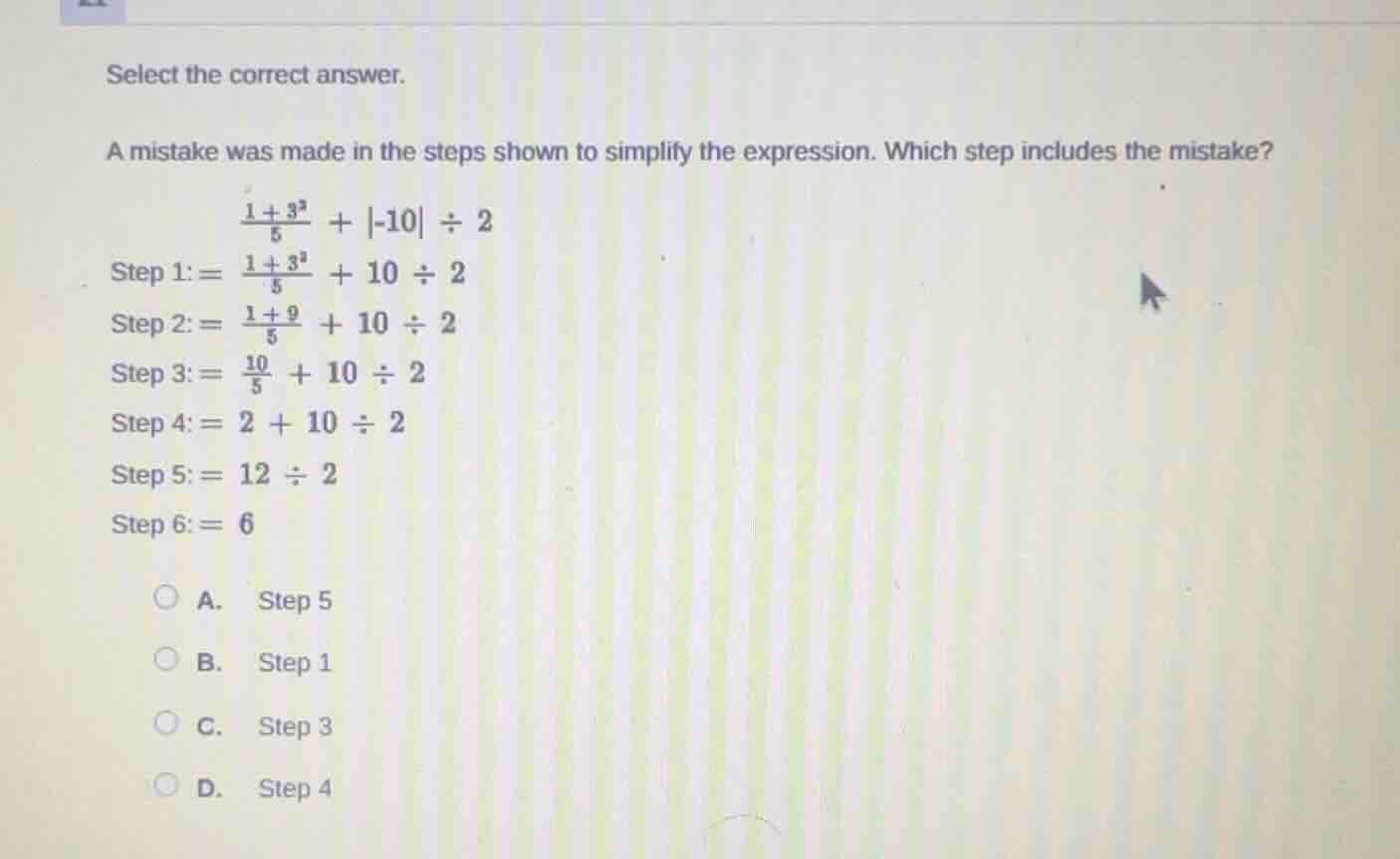 select the correct answer. a mistake was made in the steps shown to sim…