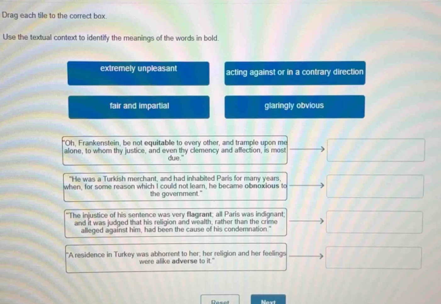 drag each tile to the correct box. use the textual context to identify …