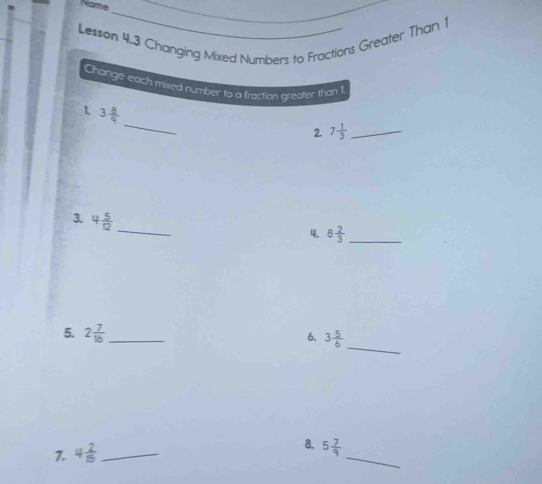 name lesson 4.3 changing mixed numbers to fractions greater than 1 chan…