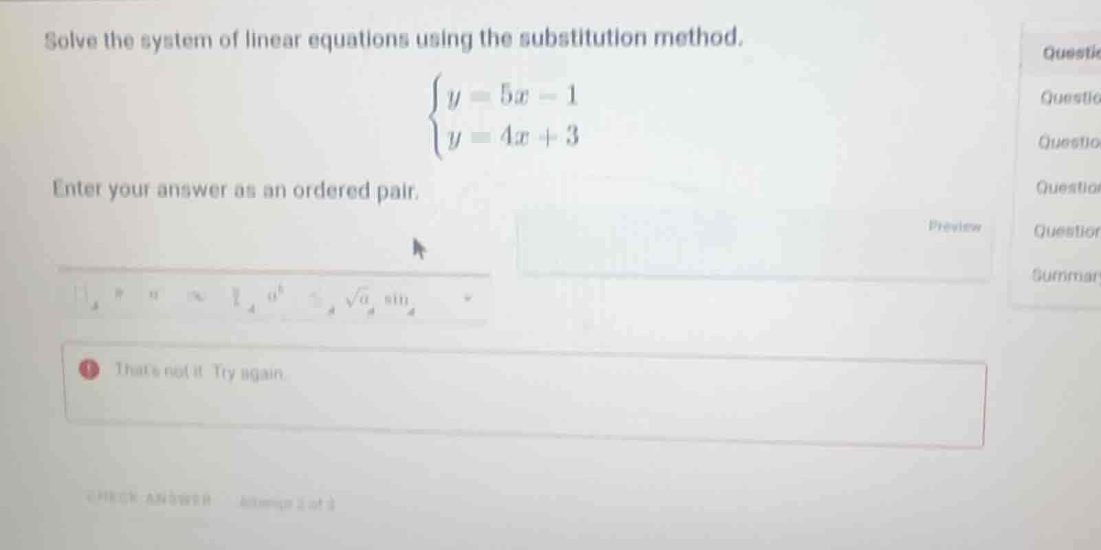solve the system of linear equations using the substitution method. \\b…
