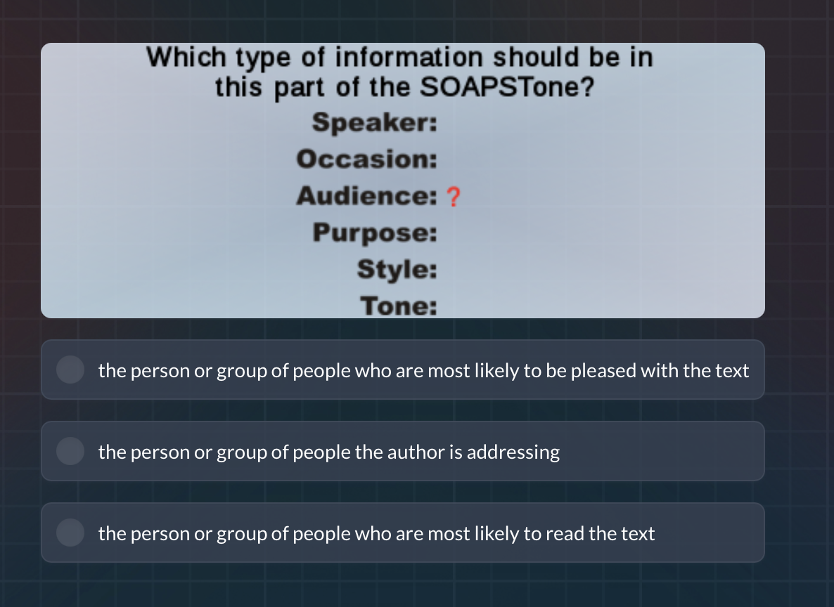 which type of information should be in this part of the soapstone? spea…
