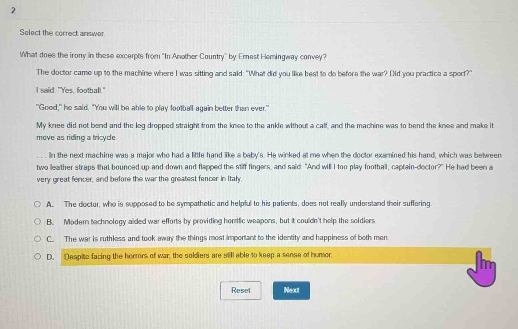 select the correct answer. what does the irony in these excerpts from \…