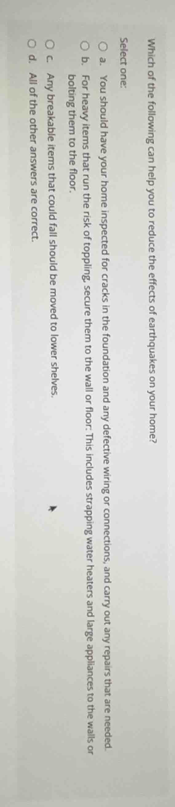 which of the following can help you to reduce the effects of earthquake…