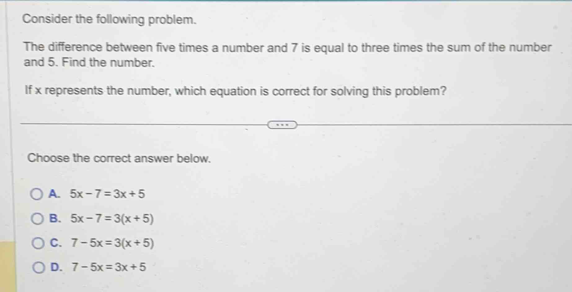 consider the following problem. the difference between five times a num…