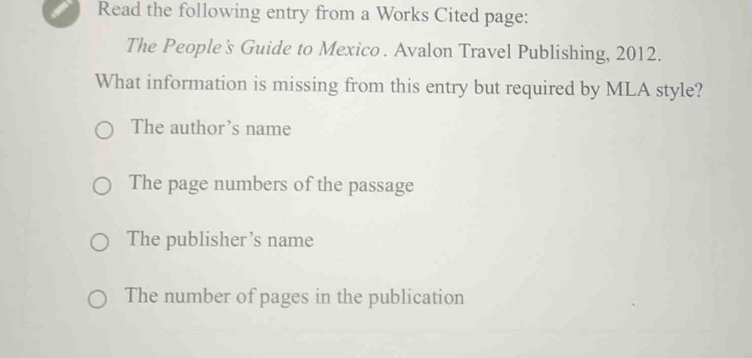 read the following entry from a works cited page: the peoples guide to …