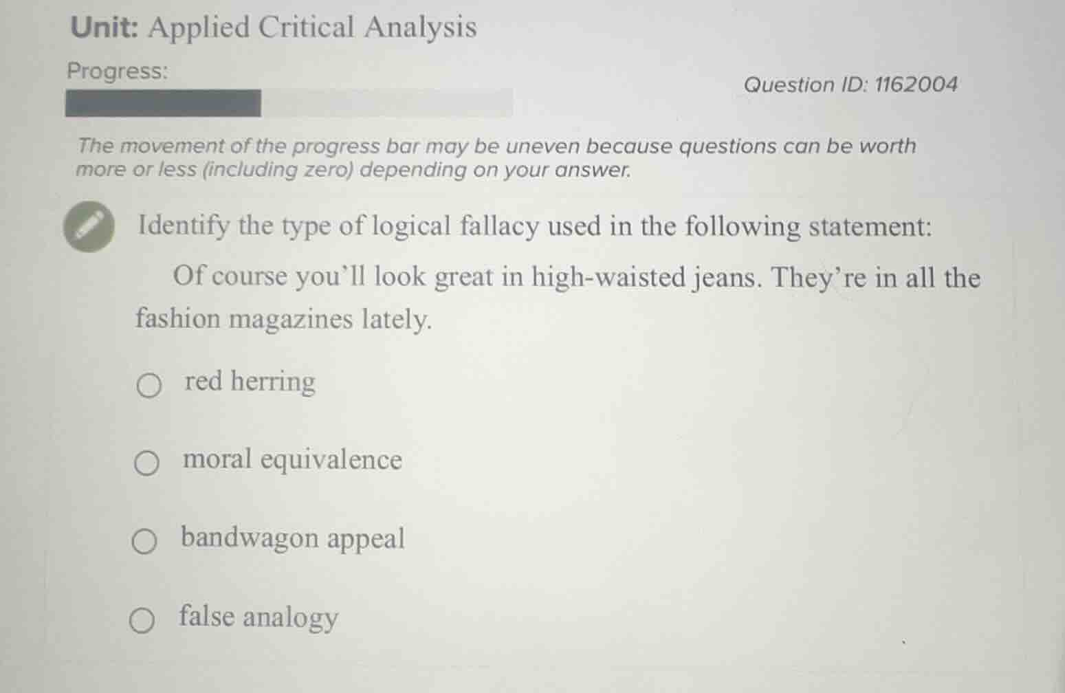unit: applied critical analysis progress: question id: 1162004 the move…