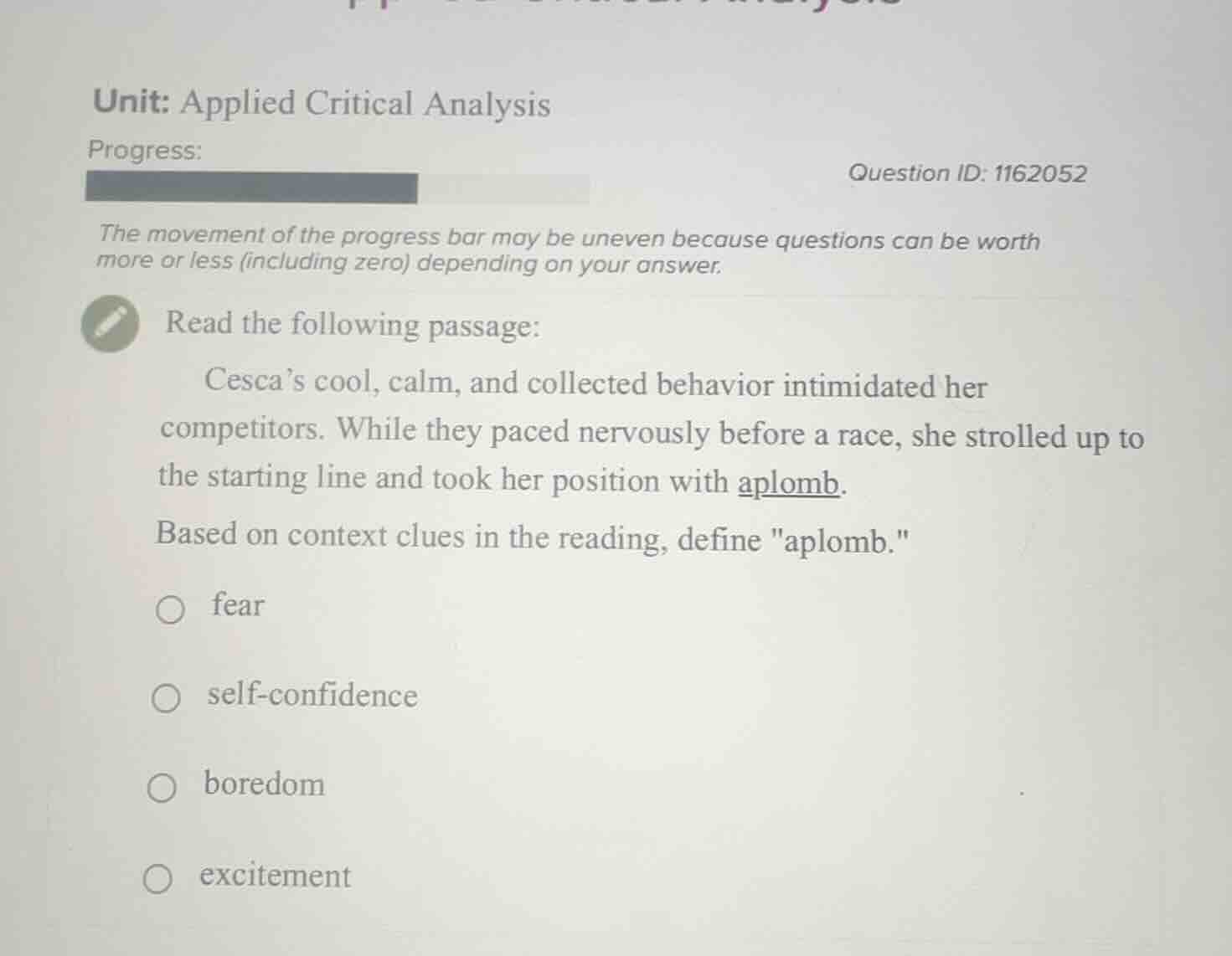 unit: applied critical analysis progress: question id: 1162052 the move…