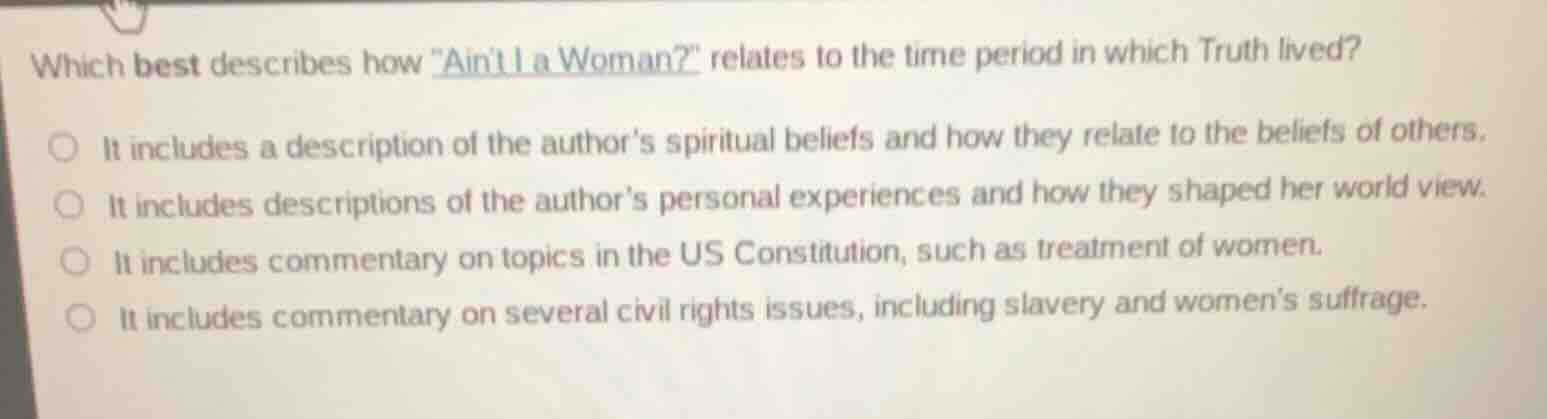 which best describes how \aint i a woman?\ relates to the time period i…