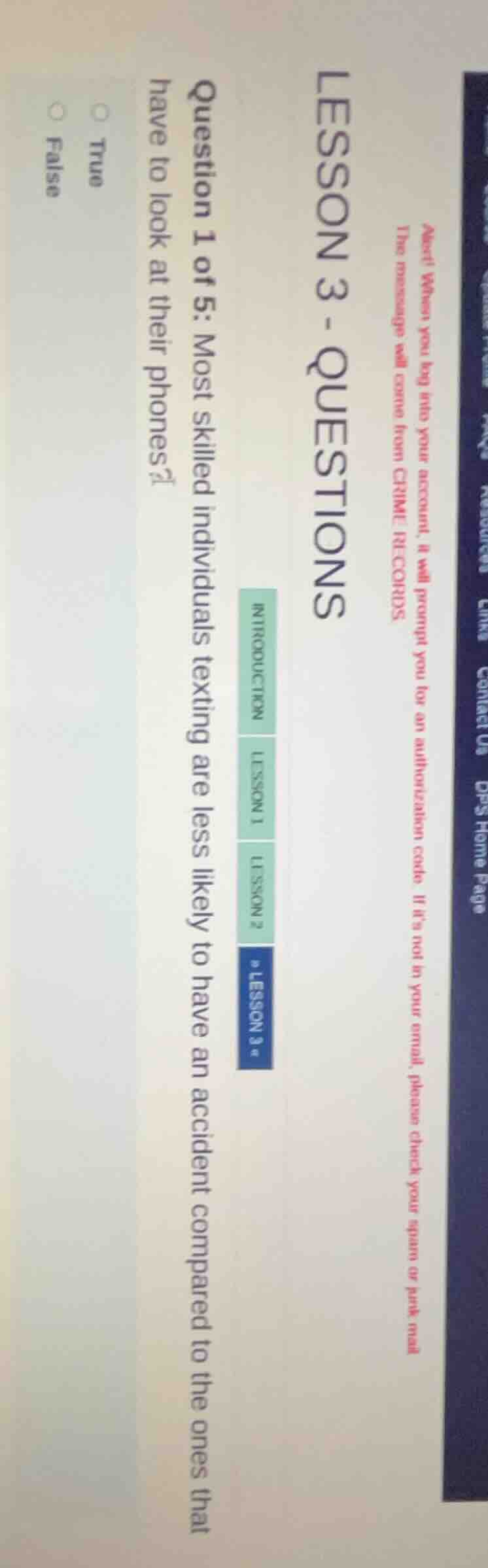 lesson 3 - questions question 1 of 5: most skilled individuals texting …