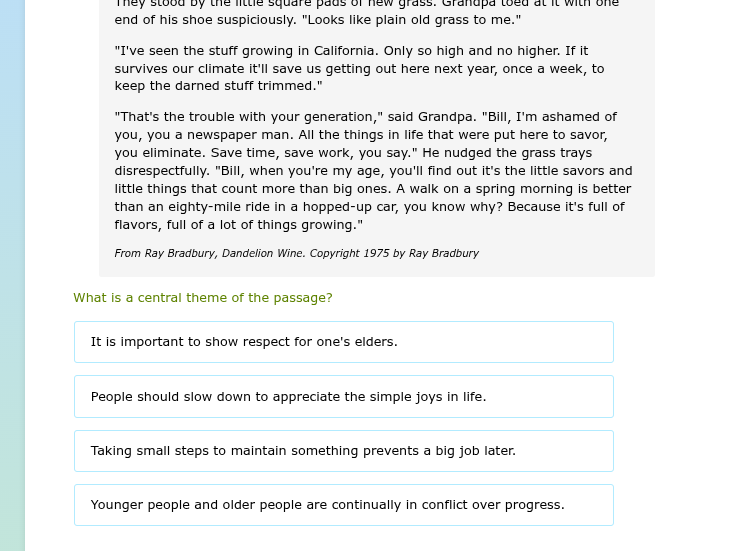 they stood by the little square pads of new grass. grandpa looked at it…