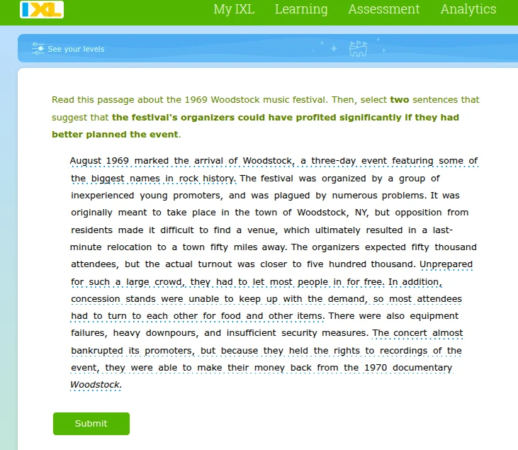 read this passage about the 1969 woodstock music festival. then, select…