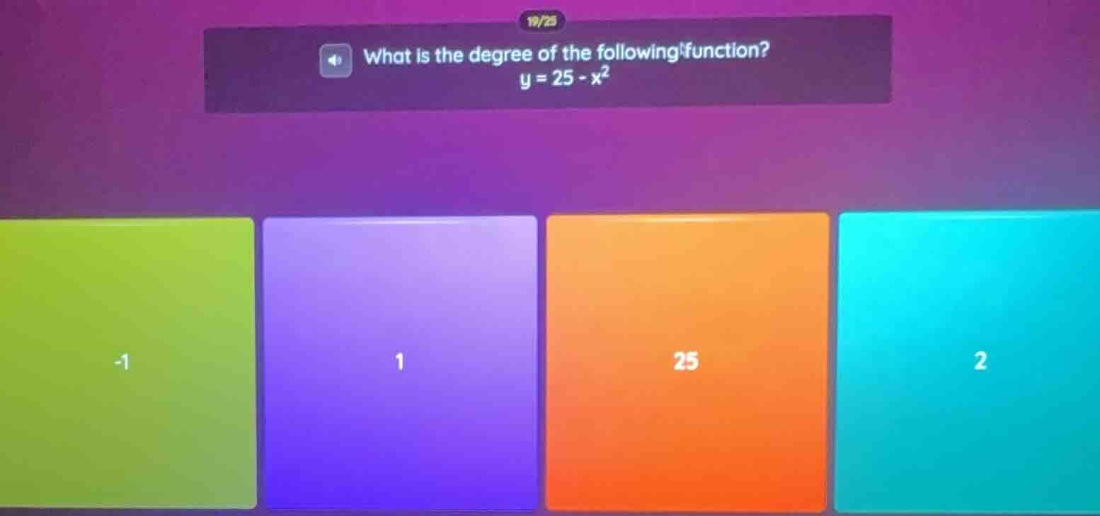 what is the degree of the following function? y = 25 - x²