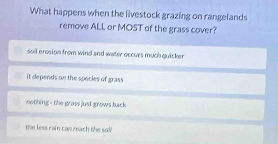 what happens when the livestock grazing on rangelands remove all or mos…