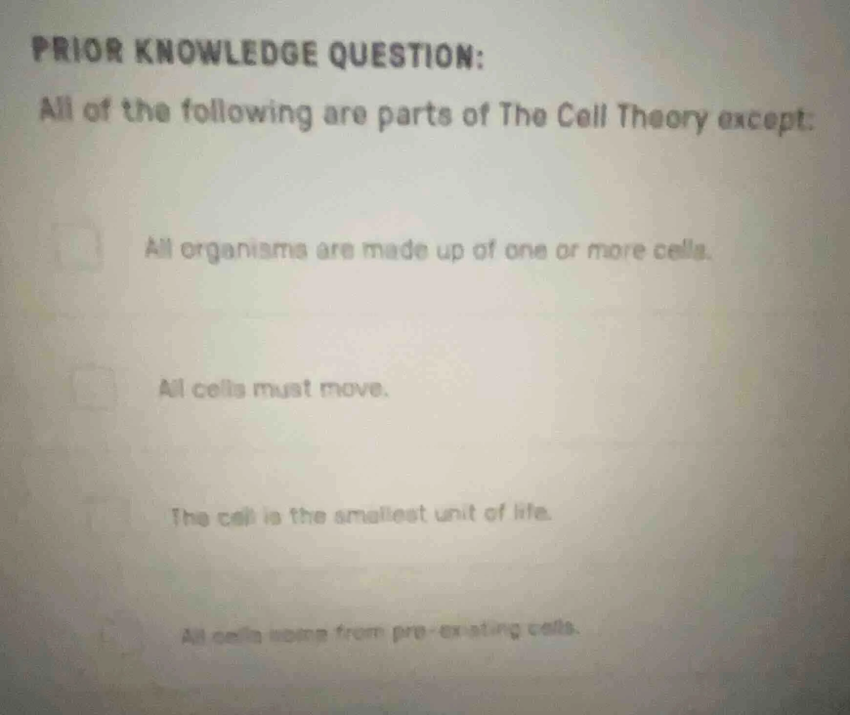 prior knowledge question: all of the following are parts of the cell th…
