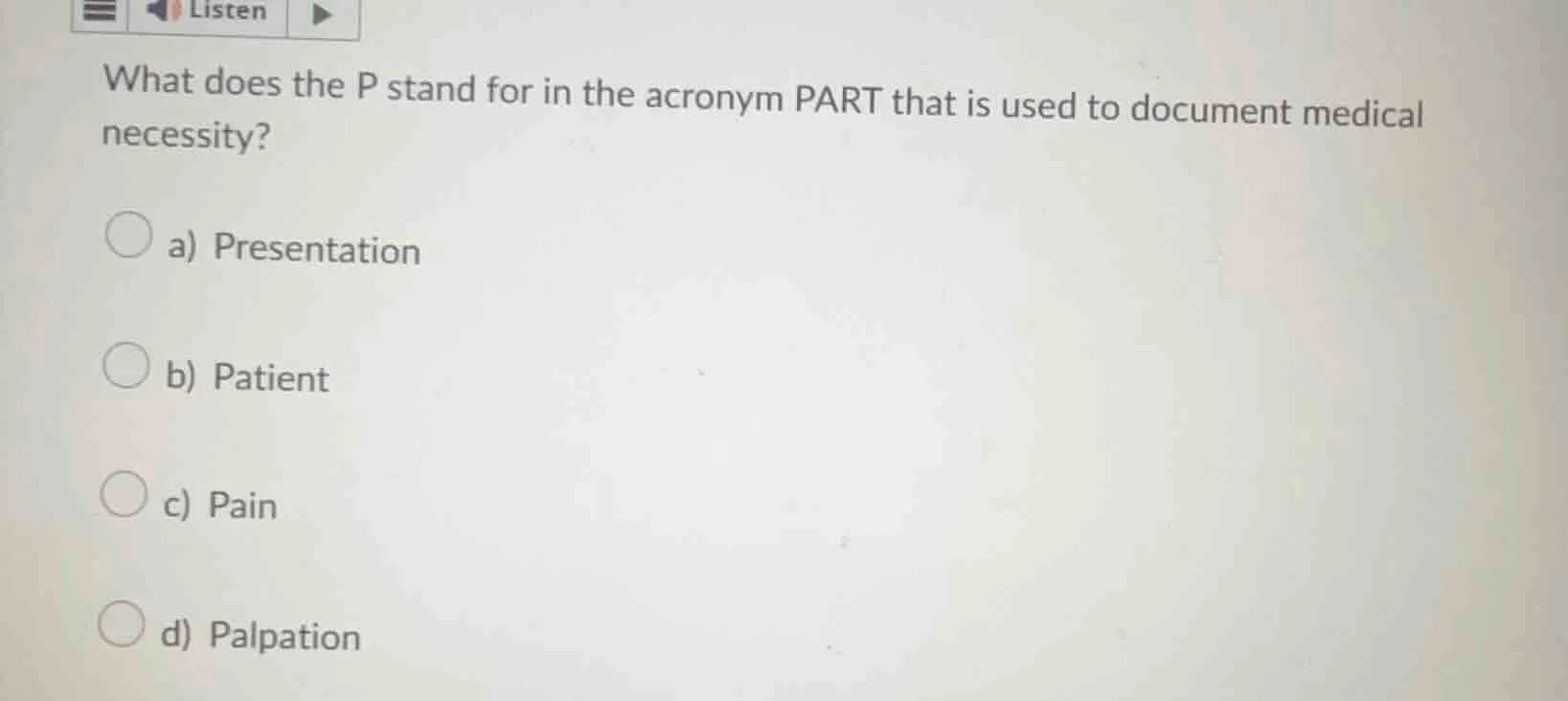 what does the p stand for in the acronym part that is used to document …