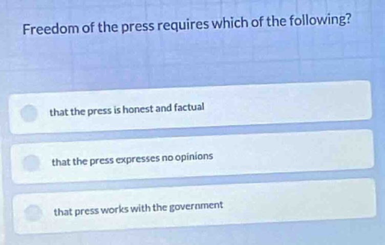 freedom of the press requires which of the following? that the press is…