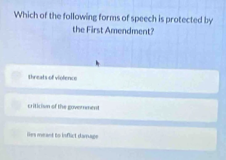 which of the following forms of speech is protected by the first amendm…