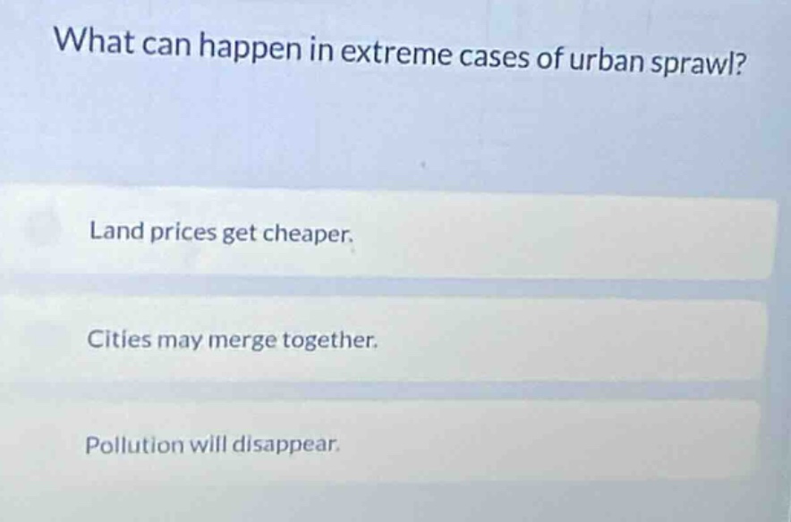 what can happen in extreme cases of urban sprawl? land prices get cheap…