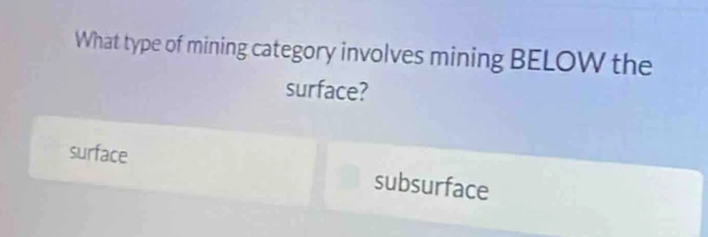 what type of mining category involves mining below the surface? surface…