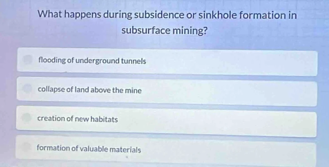 what happens during subsidence or sinkhole formation in subsurface mini…