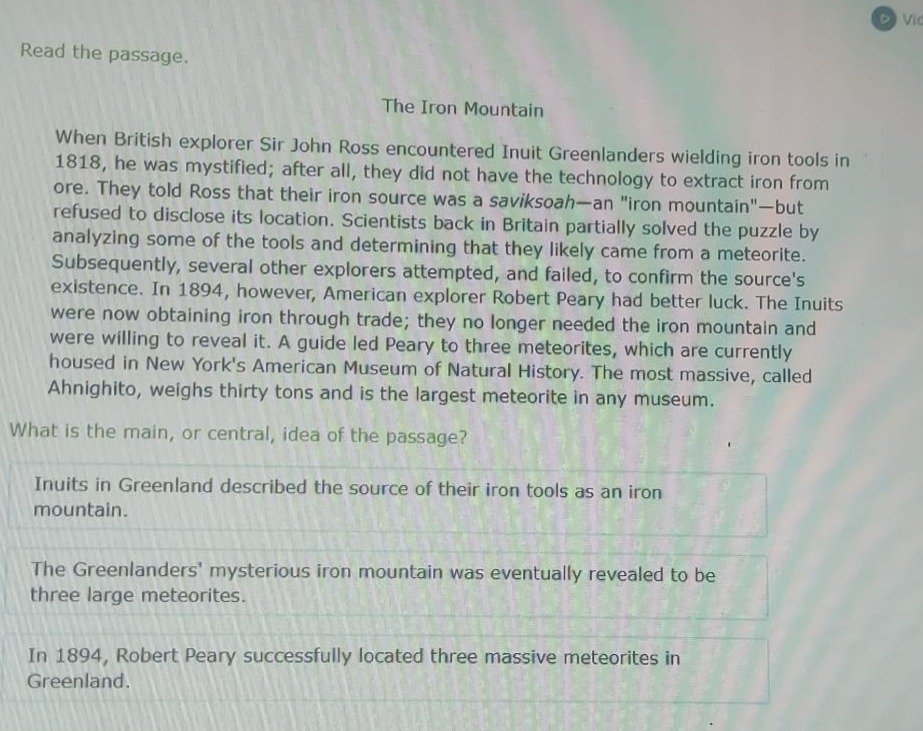read the passage. the iron mountain when british explorer sir john ross…