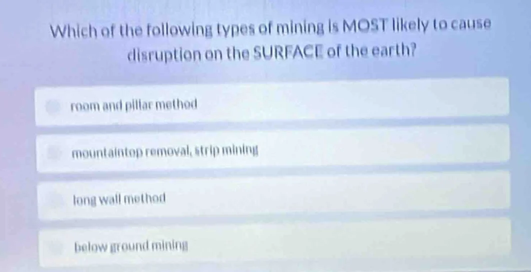 which of the following types of mining is most likely to cause disrupti…
