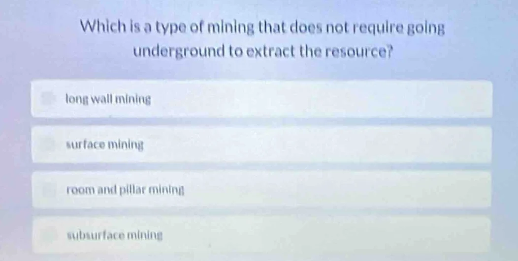which is a type of mining that does not require going underground to ex…