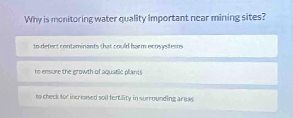 why is monitoring water quality important near mining sites? to detect …