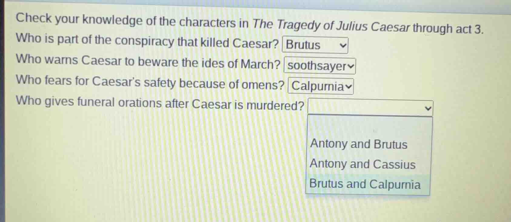 check your knowledge of the characters in the tragedy of julius caesar …