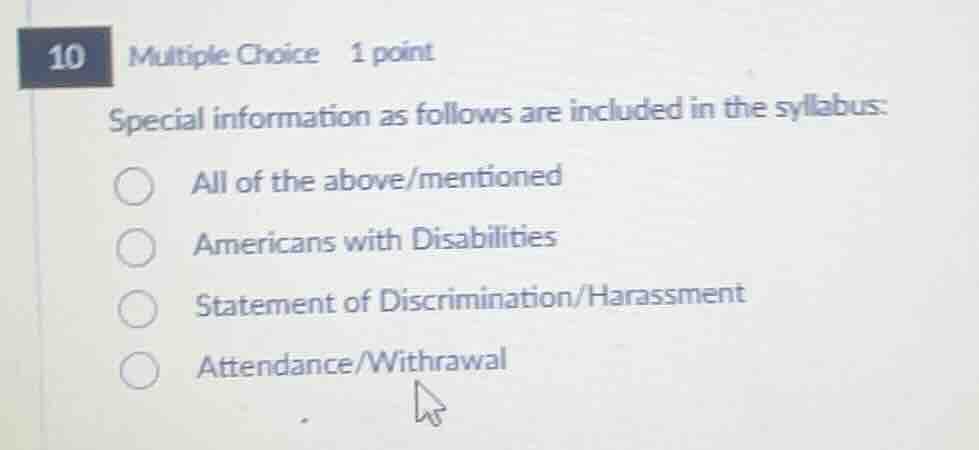 10 multiple choice 1 point special information as follows are included …